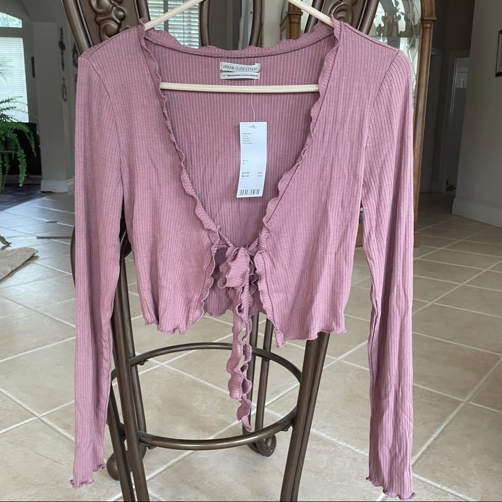 MAUVE TIE CROPPED CARDIGAN STYLED TOP - Picture 2 of 13